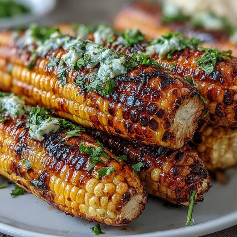 Caramelized grilled corn ribs topped with vibrant chili lime butter, ready to serve.