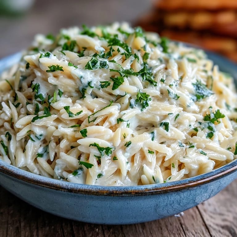 Golden toasted orzo in a creamy Parmesan Truffle Orzo, perfect for dinner.