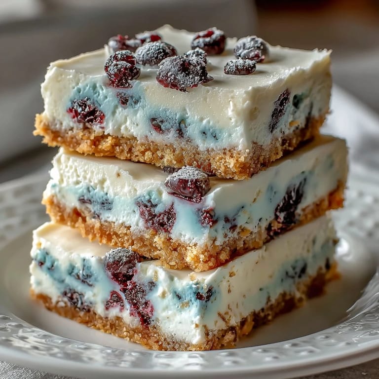 Easy No-Bake Lemon Blueberry Cheesecake Bars perfect for a summer dessert.