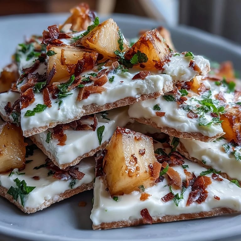 Creamy Pineapple Tajín frozen yogurt bark, a spicy-sweet summer dessert.