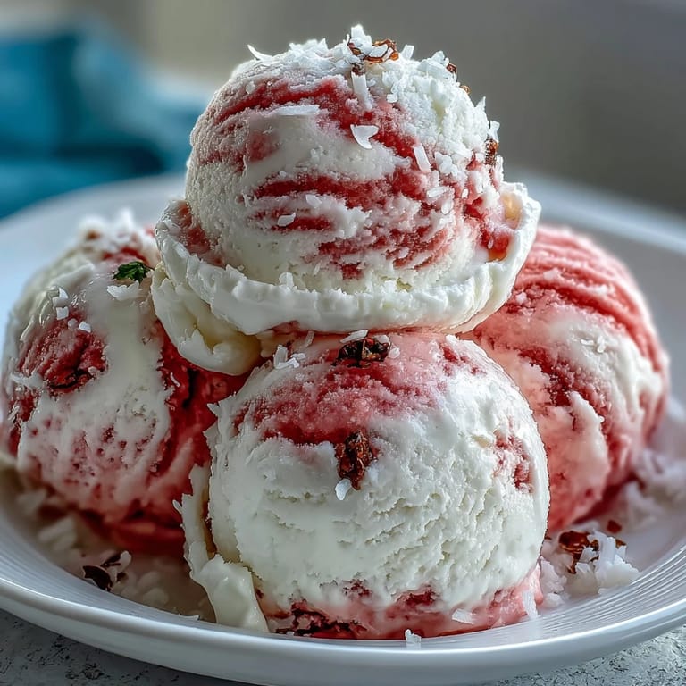 A dollop of vibrant Watermelon Coconut Hand-Churned Ice Cream, dairy-free and delicious.