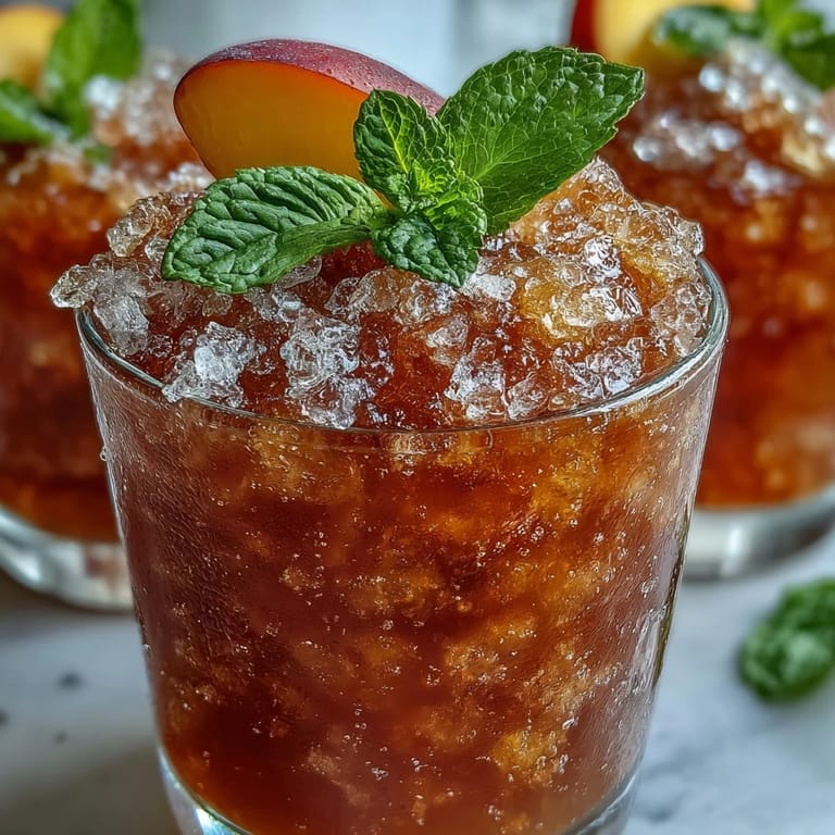 Frosty Peach Iced Tea Slush Cups, a perfect summer drink for anyone.