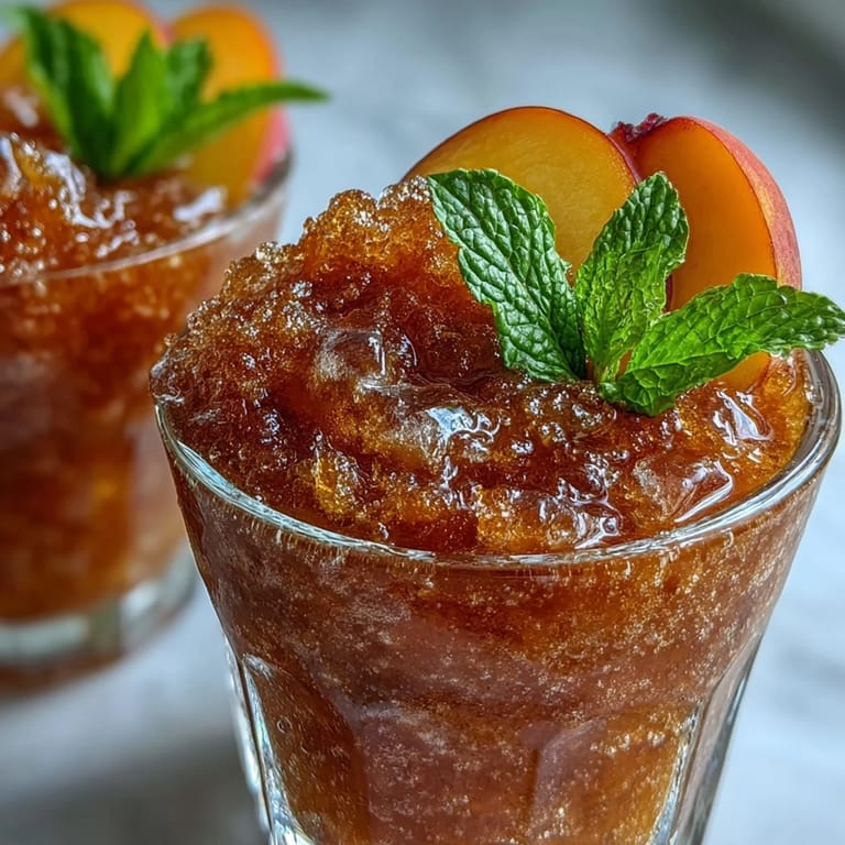 Homemade Peach Iced Tea Slush Cups, blended smooth, ready to be enjoyed.