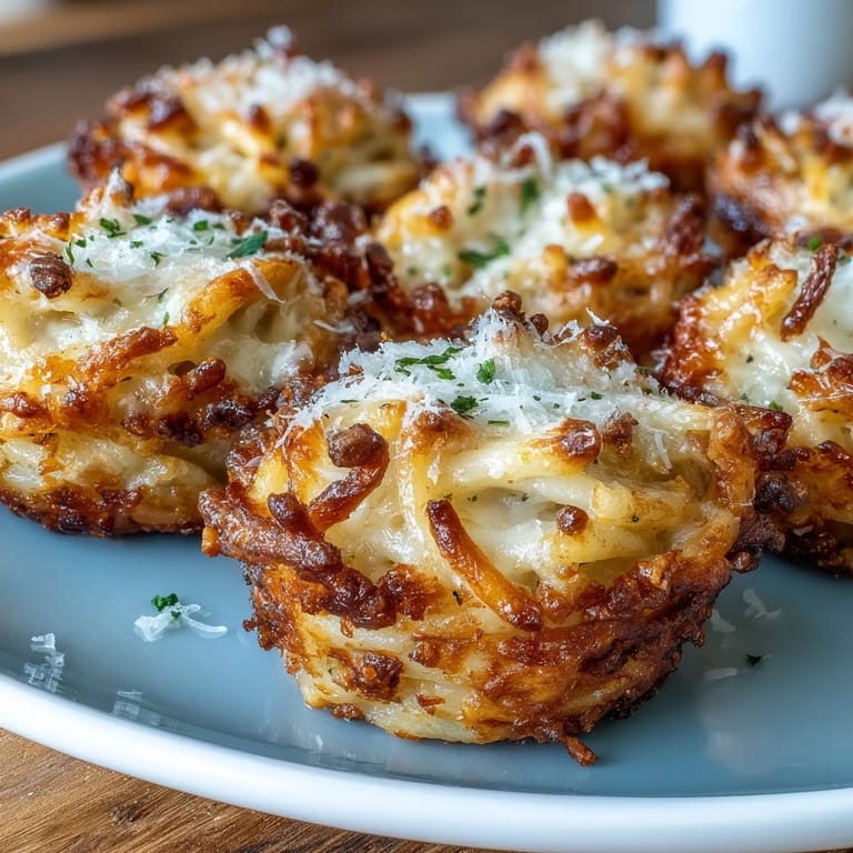 Savory baked spaghetti pie bites, golden brown and ready to share.