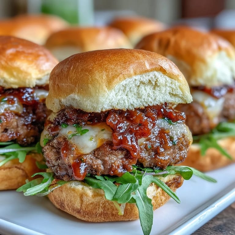 Savory Peach Bourbon BBQ Meatloaf Sliders topped with fresh onion slices, perfect party appetizer.