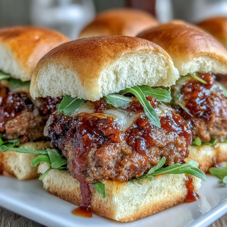 Glistening Peach Bourbon BBQ Meatloaf Sliders ready for dipping in tangy homemade sauce now.