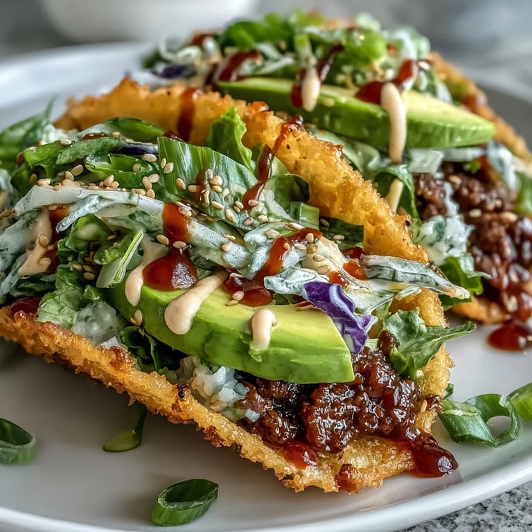 Picture-perfect crispy rice burger tacos ready for a flavorful, crunchy bite.