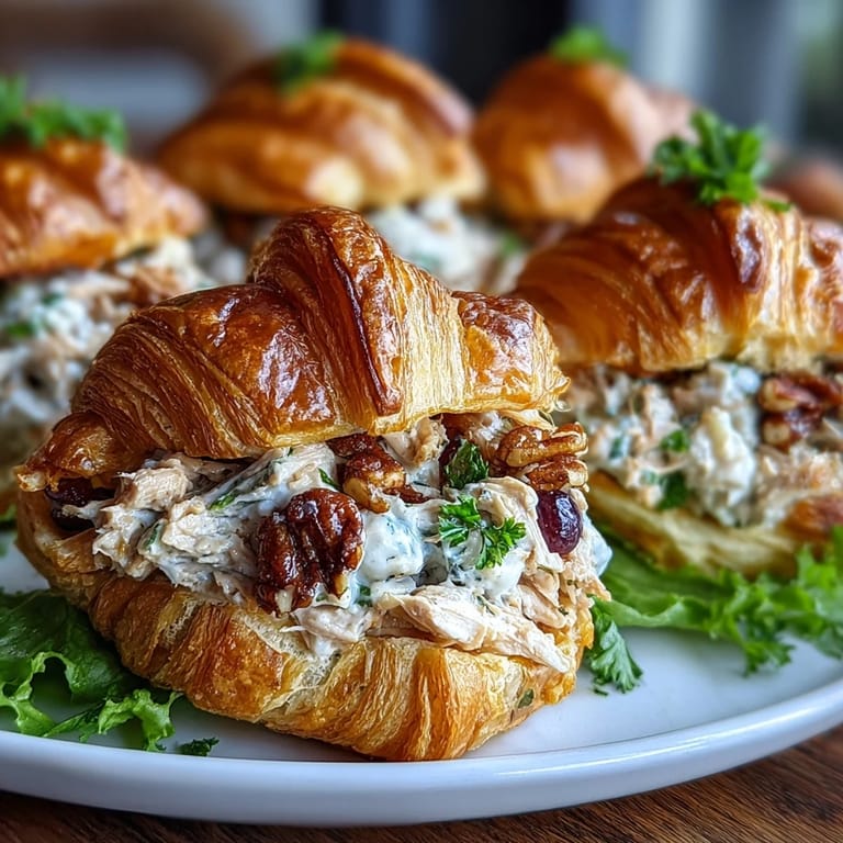Tender Apple Chicken Salad filling buttery mini croissants, ready for a delicious bite.