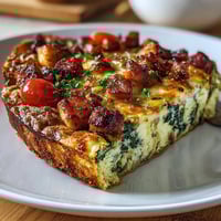 One-Pan Ham and Cheese Frittata with golden edges and melty cheddar, packed with savory ham and fresh vegetables.  