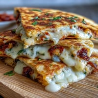 Golden mini quesadilla triangles oozing melted cheese and colorful bell peppers, served with fresh tomato salsa for dipping.