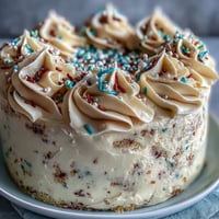 Vibrant confetti cake with rainbow sprinkles and champagne frosting, perfect for graduation celebrations and festive gatherings.