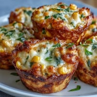 Golden Corn Cheddar Pizza Muffins with melted cheese, ready to enjoy.
